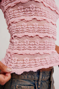 Free People Angelina Lace Tee in Blushing Coral