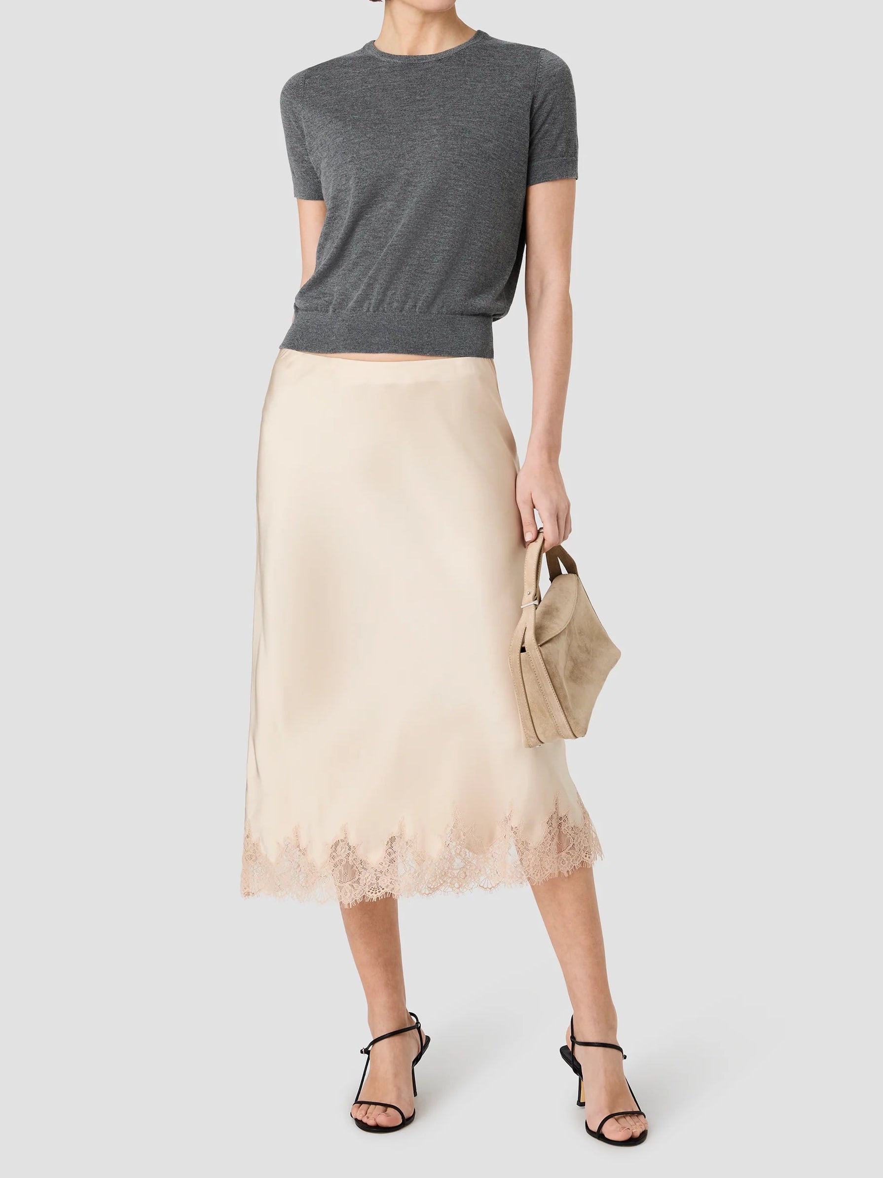 French Connection Ennis Lace Satin Midi Skirt