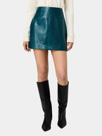 French Connection Faux Croc Leather Mini Skirt in Deep Teal