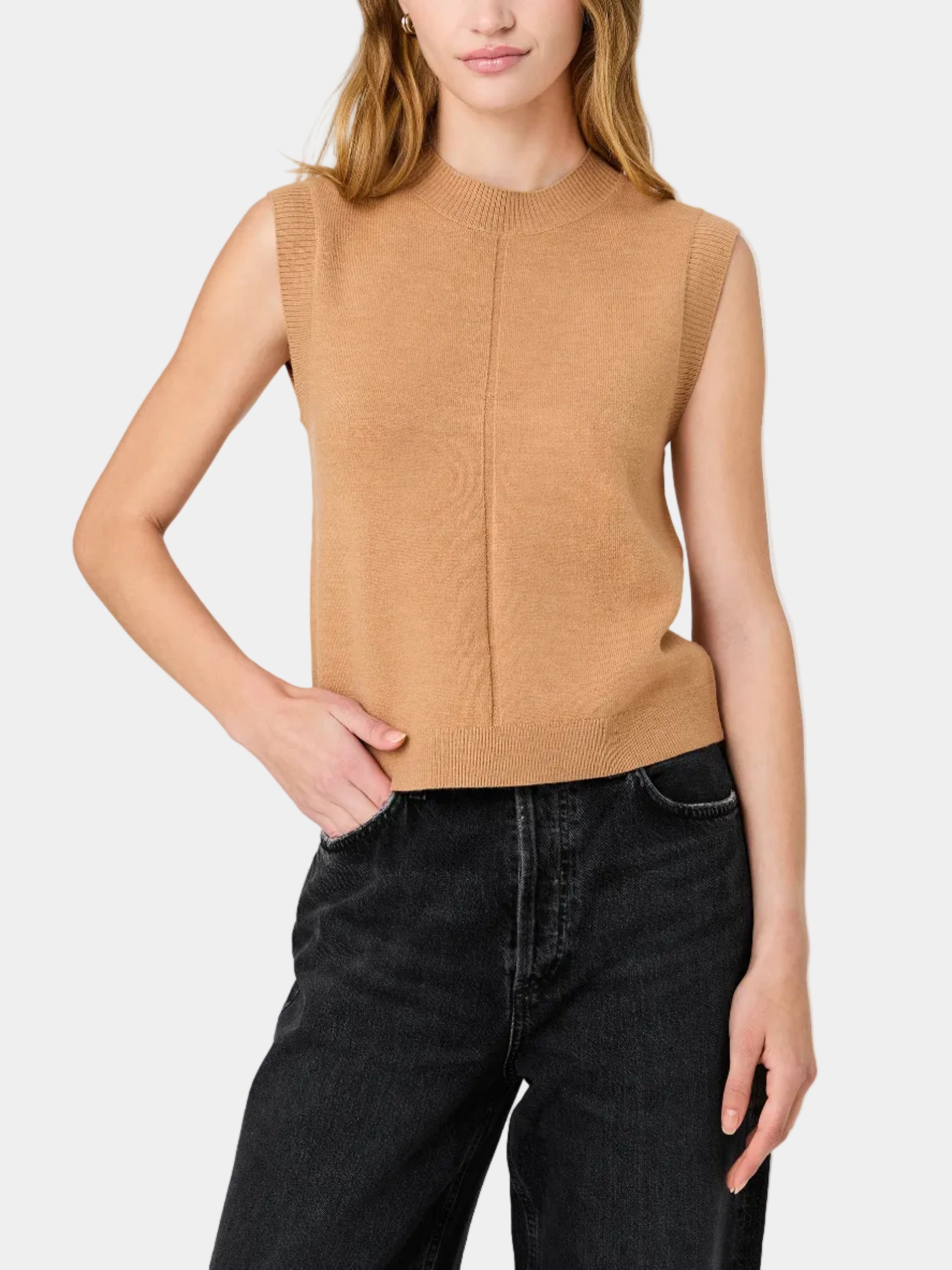 French Connection Babysoft Tick Crew Neck Top in Camel