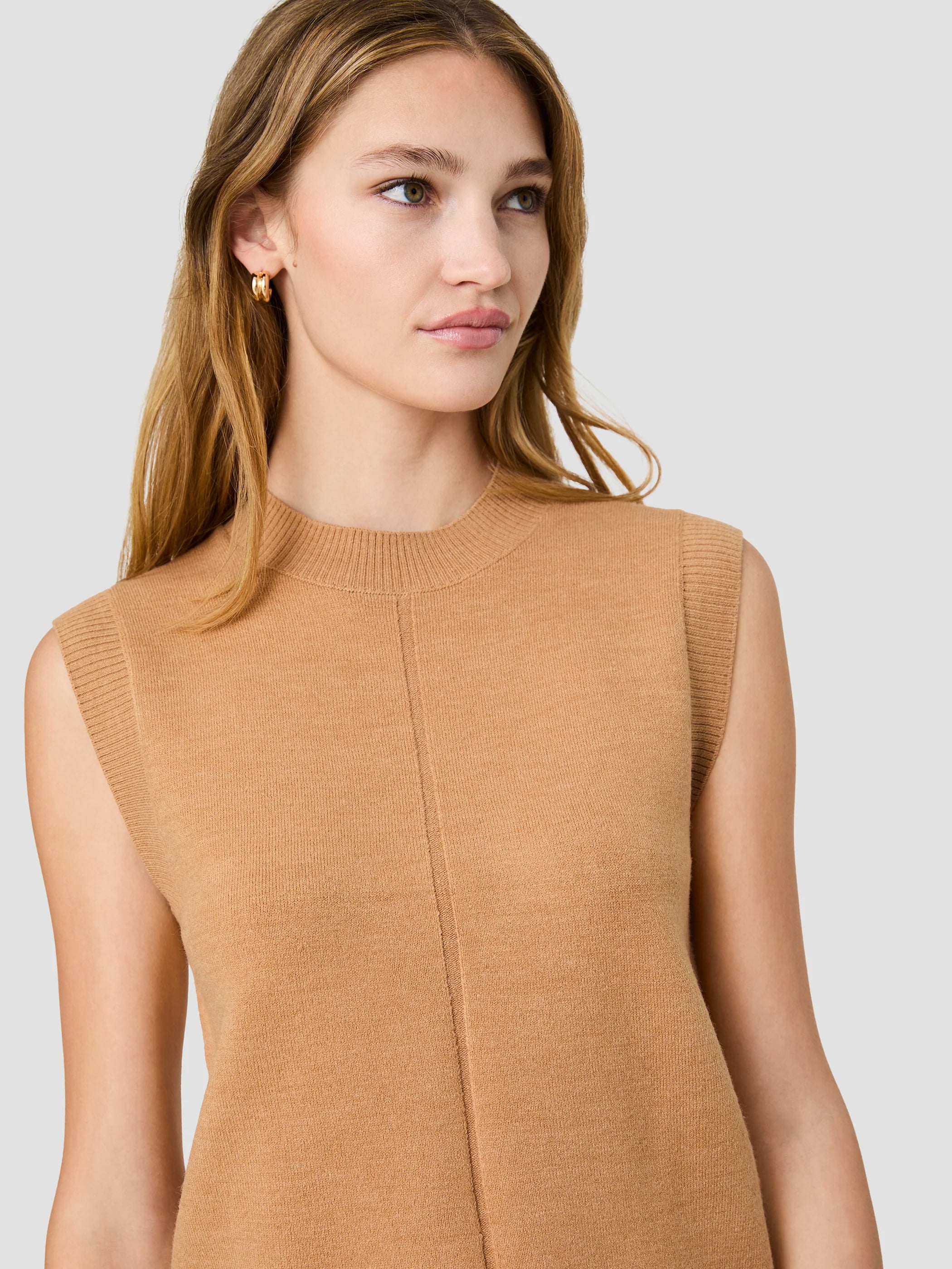 French Connection Babysoft Tick Crew Neck Top in Camel