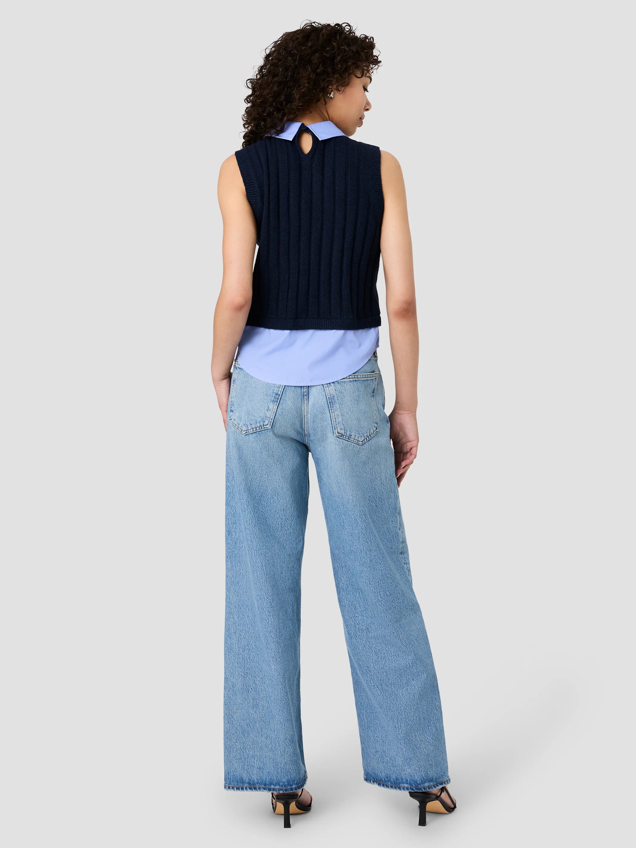 French Connection Aleyna Knit Poplin Collared Vest