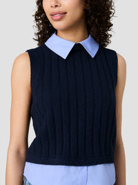French Connection Aleyna Knit Poplin Collared Vest