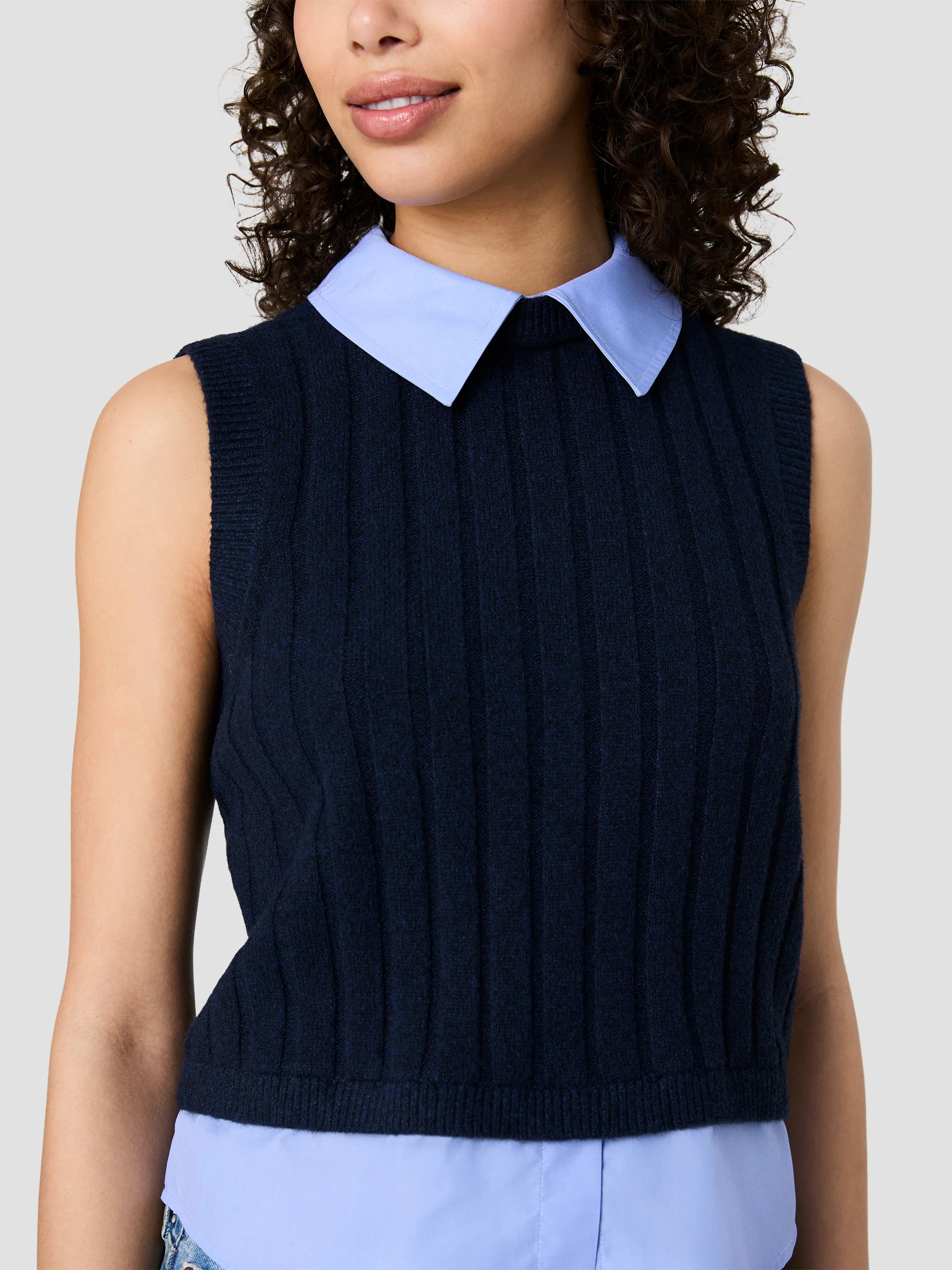 French Connection Aleyna Knit Poplin Collared Vest