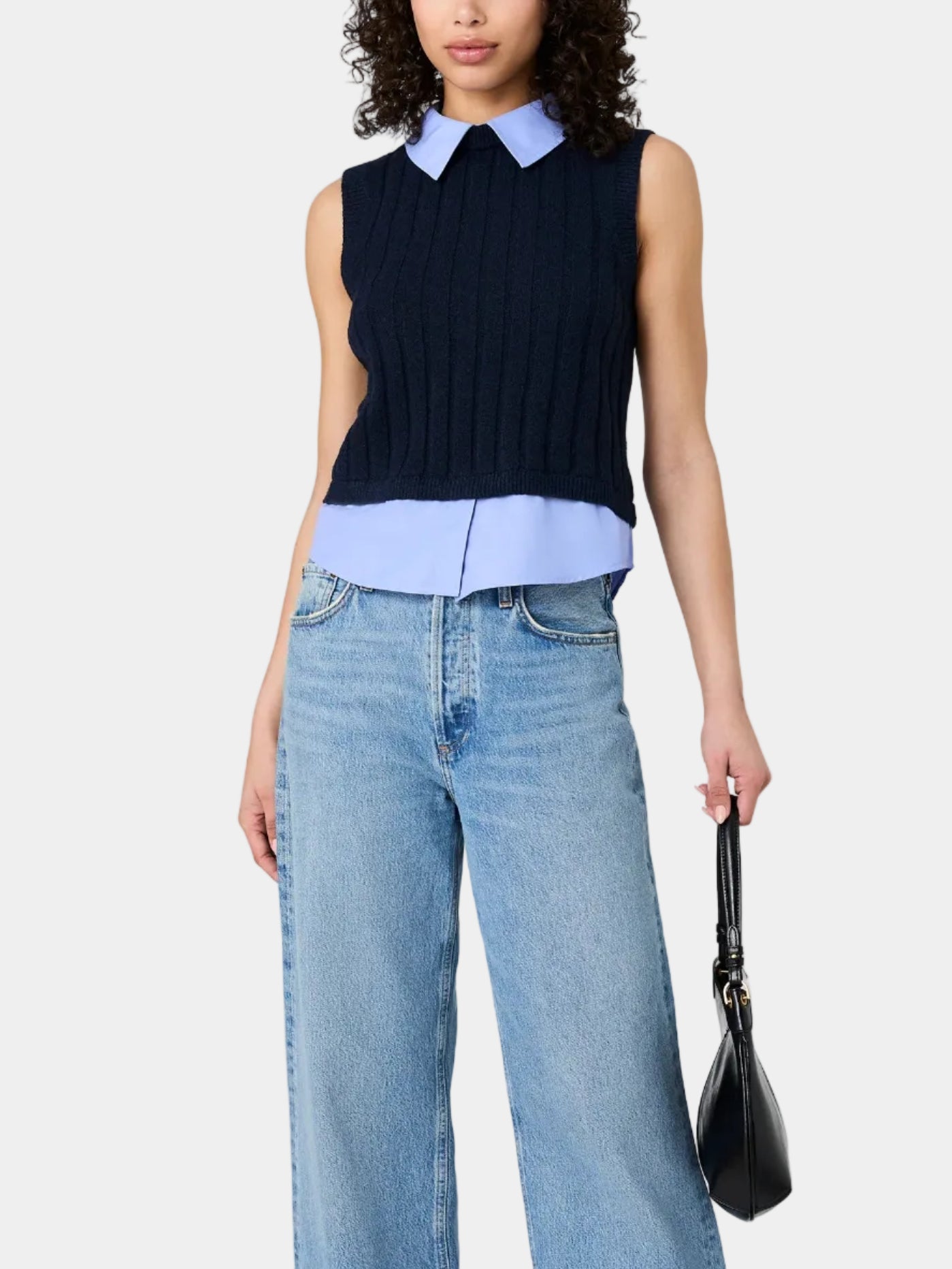 French Connection Aleyna Knit Poplin Collared Vest