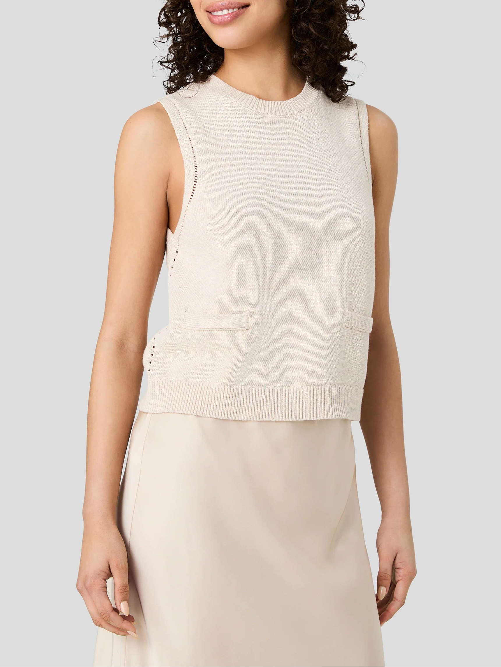 French Connection Mozart Sleeveless Pointelle Border Knit Top