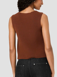 French Connection Mozart V-Neck Rib Vest in Chestnut Brown