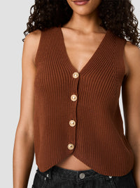 French Connection Mozart V-Neck Rib Vest in Chestnut Brown