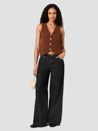 French Connection Mozart V-Neck Rib Vest in Chestnut Brown