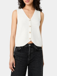 French Connection Mozart V-Neck Rib Vest in Porcelain