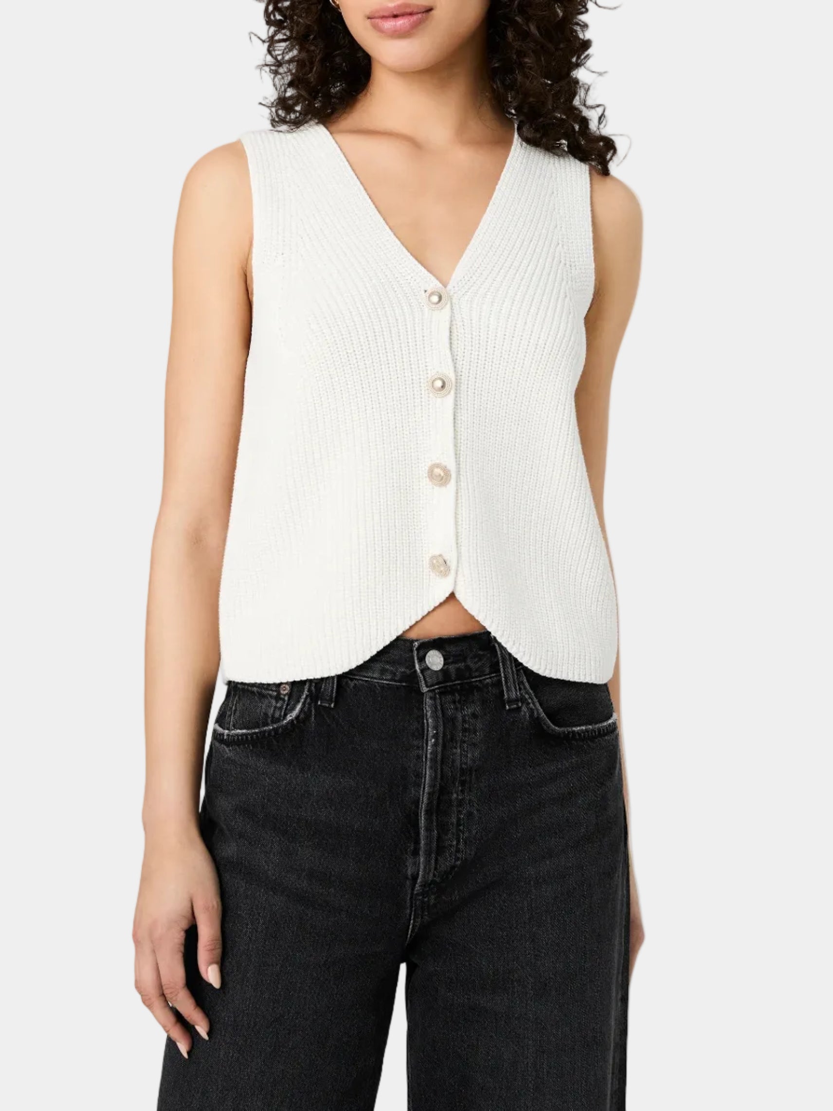 French Connection Mozart V-Neck Rib Vest in Porcelain