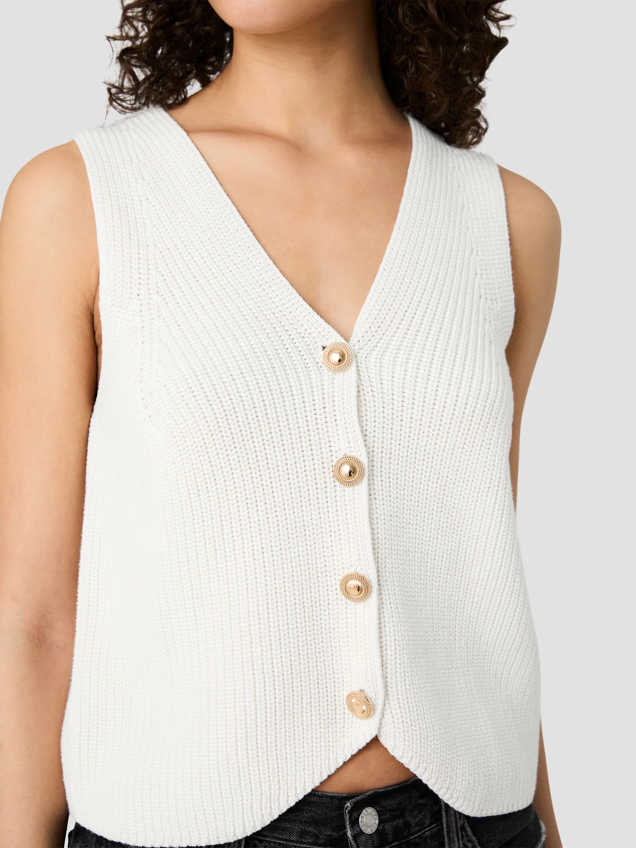 French Connection Mozart V-Neck Rib Vest in Porcelain