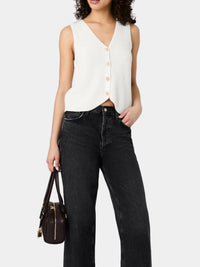 French Connection Mozart V-Neck Rib Vest in Porcelain