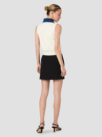 French Connection Maxime Knit Denim Collared Sweater Vest in Cream