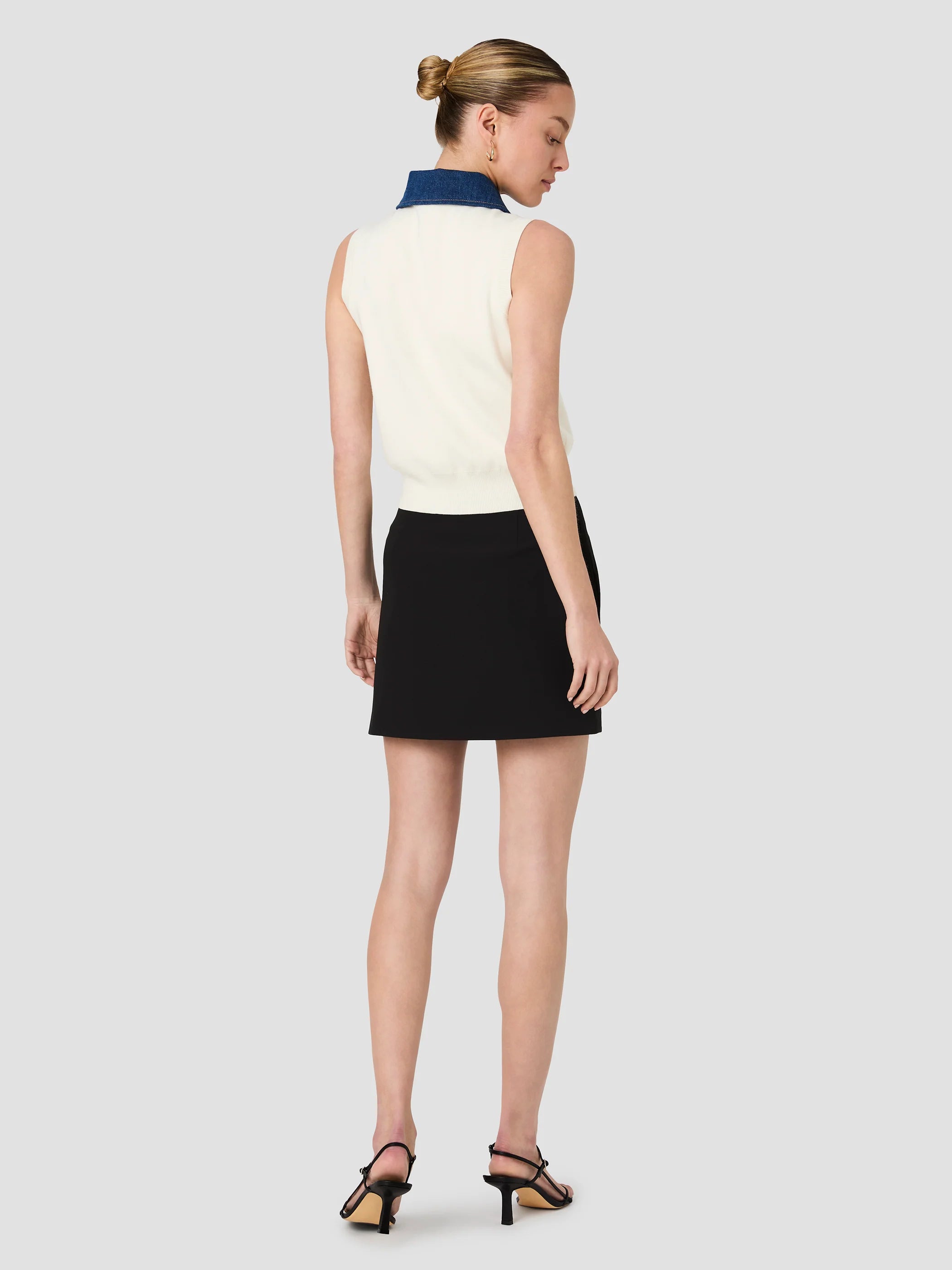 French Connection Maxime Knit Denim Collared Sweater Vest in Cream