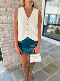 French Connection Faux Croc Leather Mini Skirt in Deep Teal