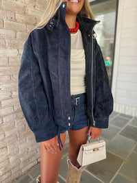 BLANK NYC Midnight Drift Suede Bomber Jacket
