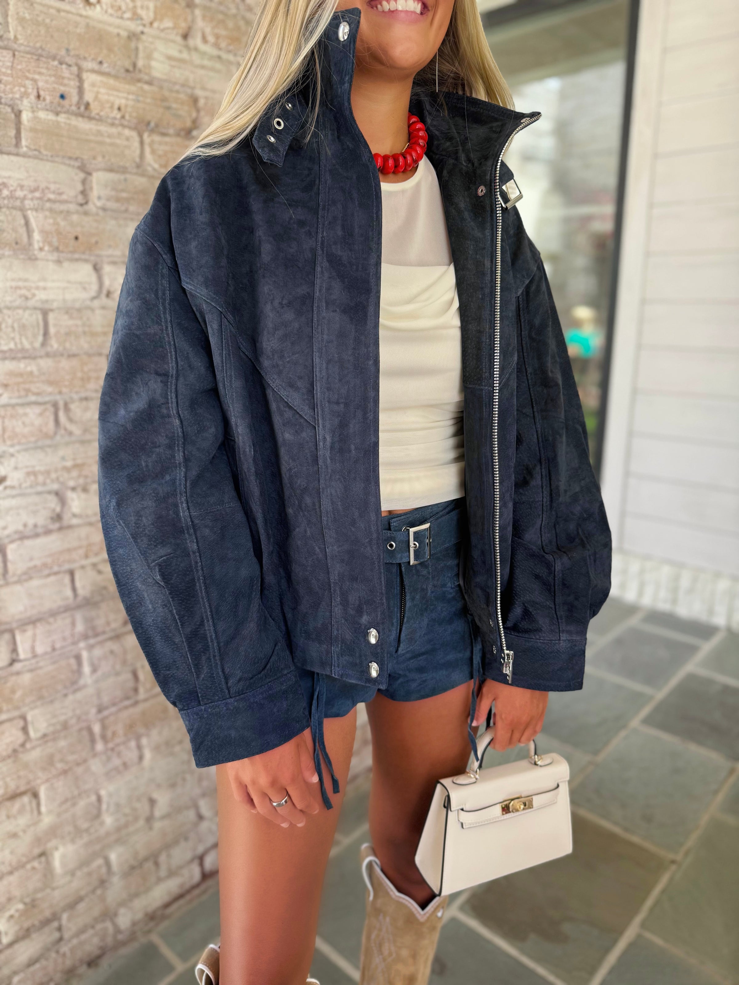 BLANK NYC Midnight Drift Suede Bomber Jacket