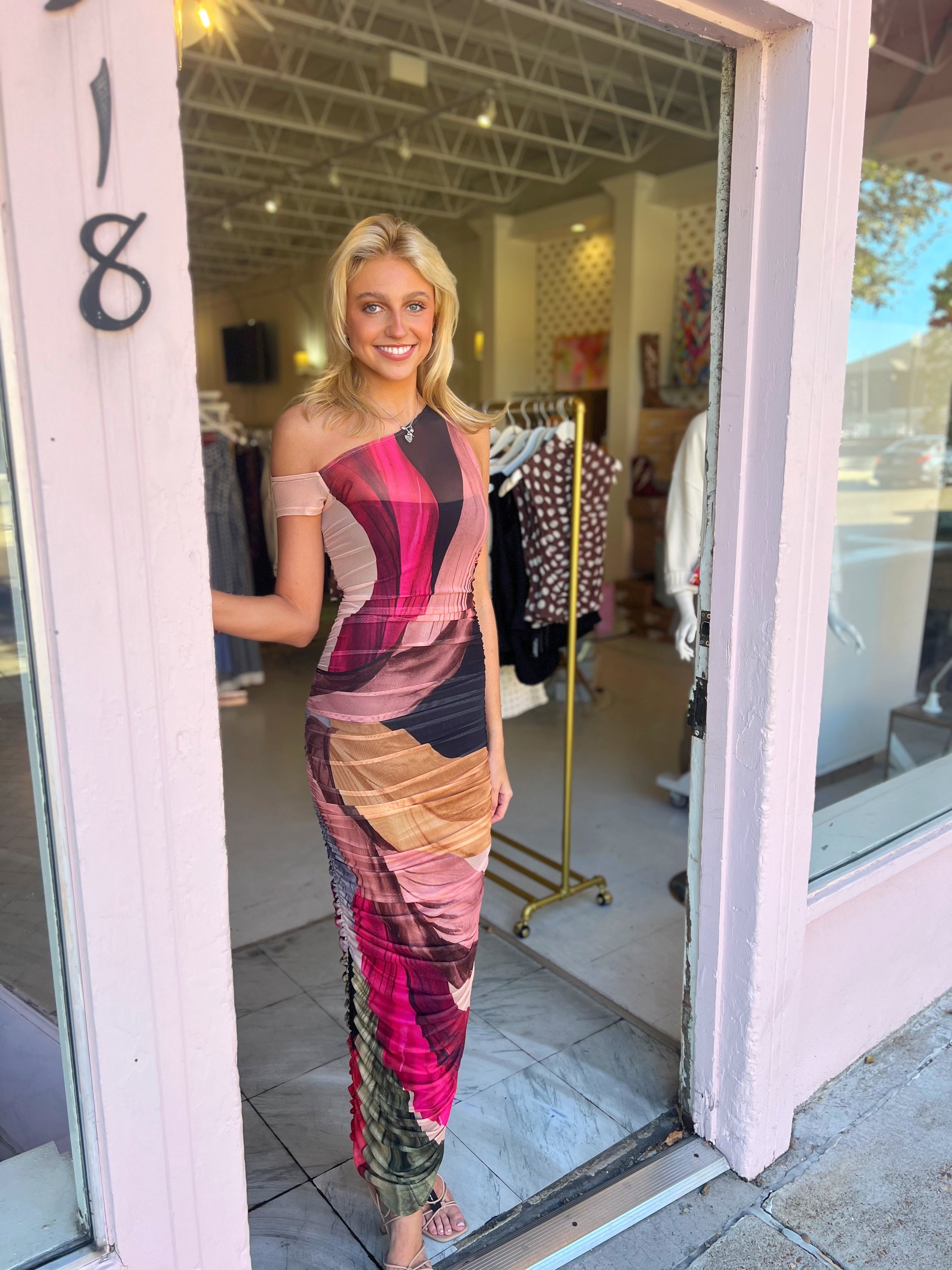 AFRM Biona Asymmetrical Maxi Dress in Feather Fan