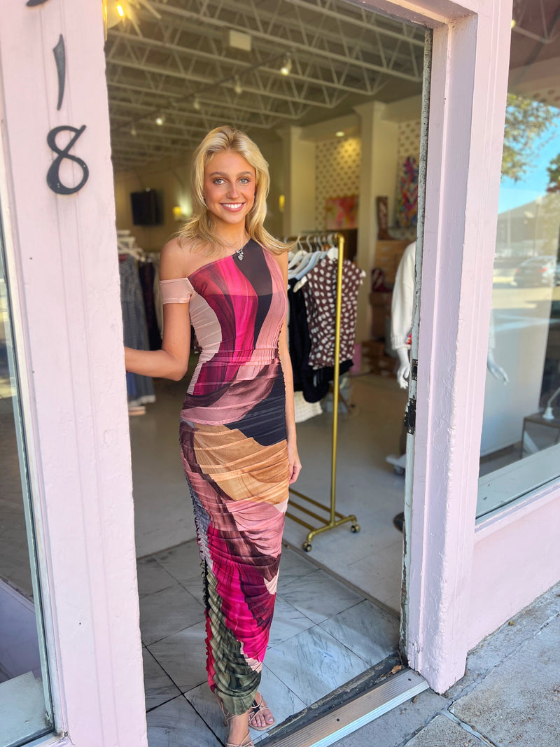 AFRM Biona Asymmetrical Maxi Dress in Feather Fan