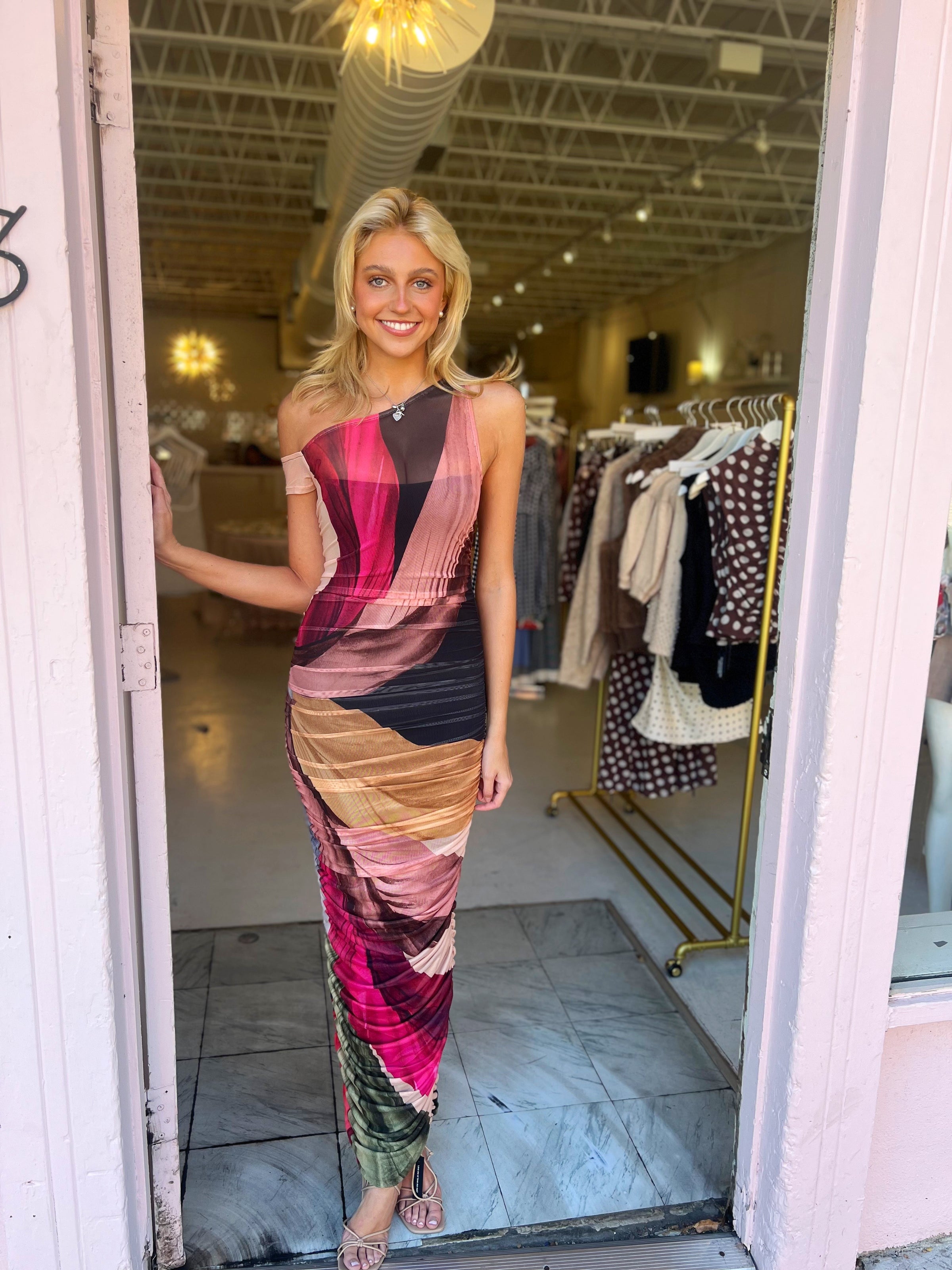 AFRM Biona Asymmetrical Maxi Dress in Feather Fan