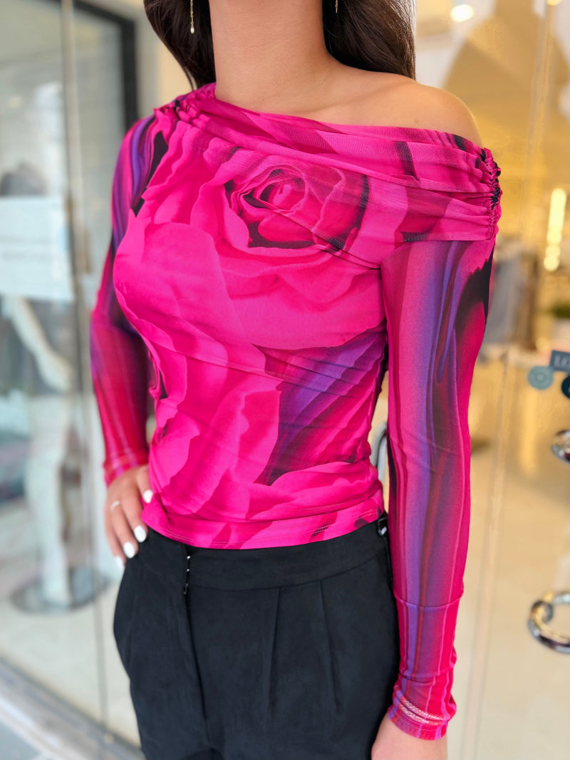 AFRM Barry Asymmetrical Top in Fuchsia Rose