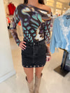 AFRM Barry Asymmetrical Long Sleeve Top in Feather Swirl