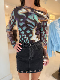 AFRM Barry Asymmetrical Long Sleeve Top in Feather Swirl