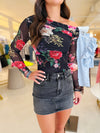 AFRM Barry Top in Noir Summer Rose