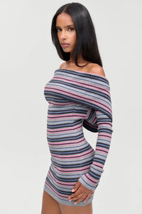 Frankies Bikinis Faith Cloudknit Turtleneck Dress in Rain Puddle