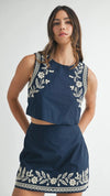 Andy Embroidered Crop Top and Mini Skirt Set