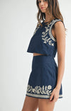 Andy Embroidered Crop Top and Mini Skirt Set