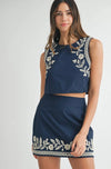 Andy Embroidered Crop Top and Mini Skirt Set