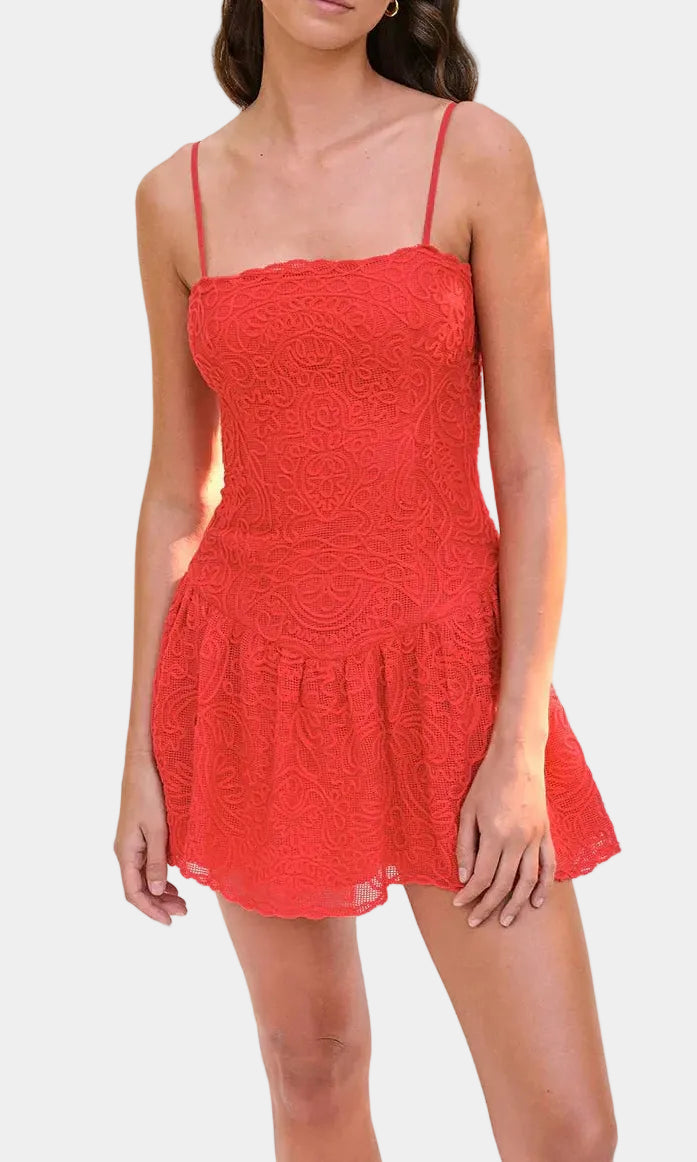 saylor red lace keyhole dress Red Lace Keyhole Dress by Saylor