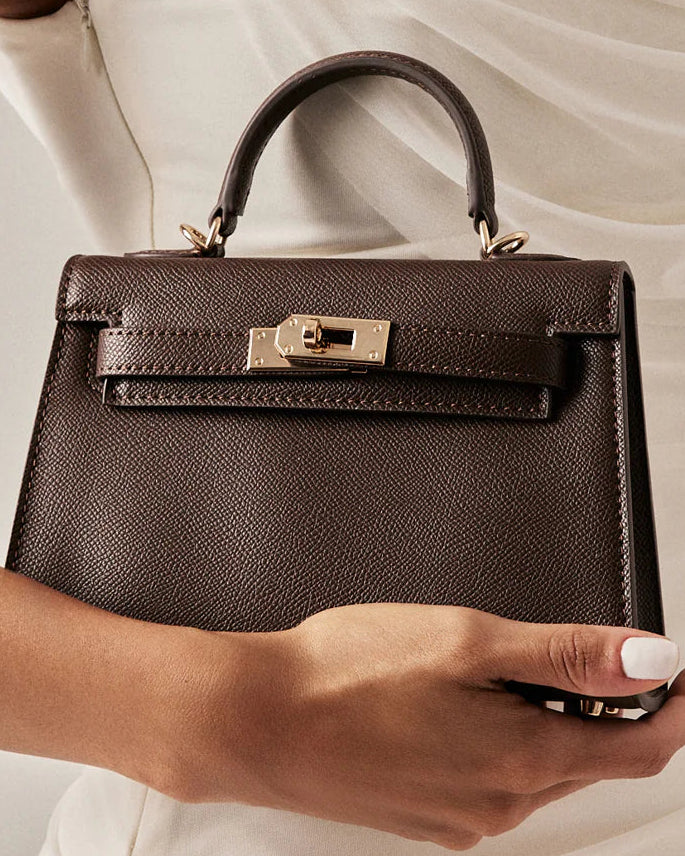 Billini Hariette Handle Bag in Chocolate Saffiano