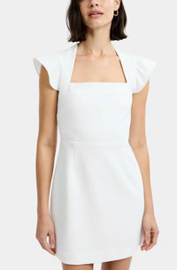 French Connection Whisper Square Neck Flutter Sleeve Dress in White