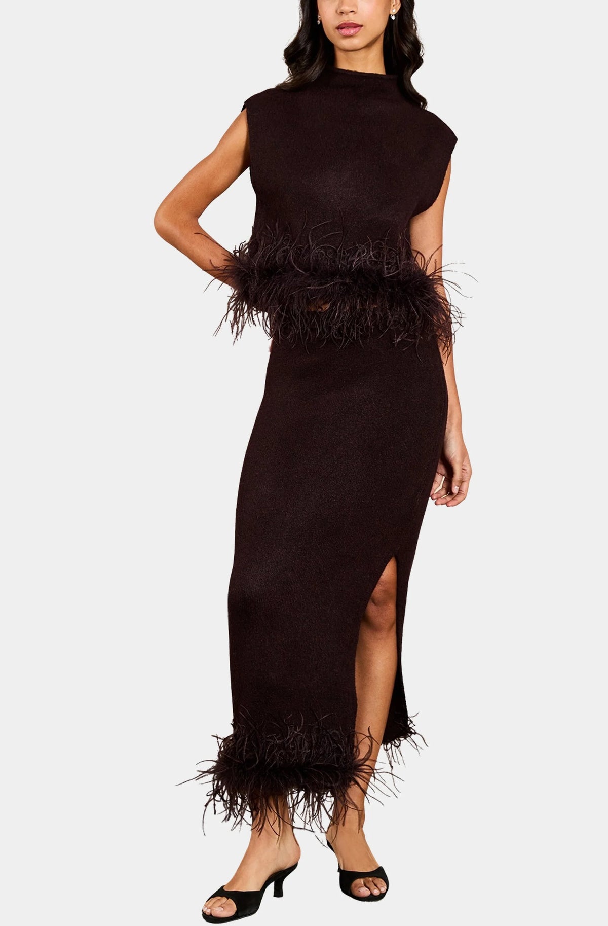 Saylor Kelsei Feather Knit Midi Skirt Set