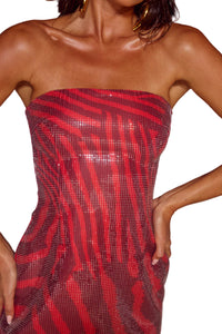 Runaway The Label Ibiza Strapless Sequin Mini Dress in Noah Cherry