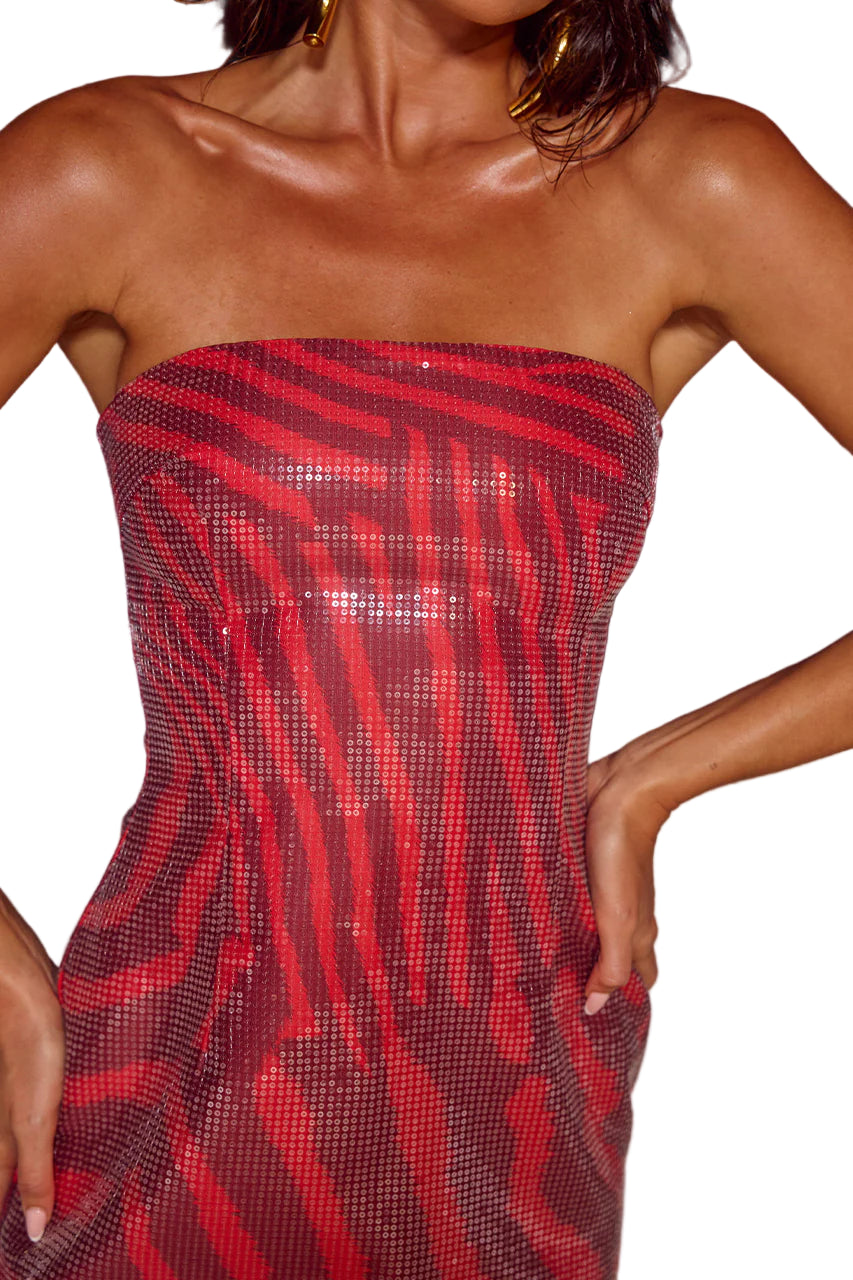 Runaway The Label Ibiza Strapless Sequin Mini Dress in Noah Cherry