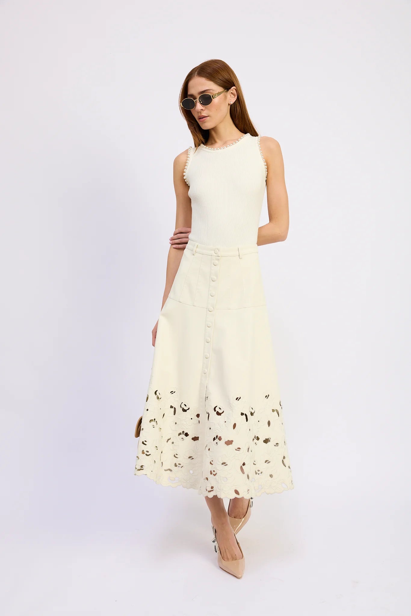 En Saison Roza Knit Bodysuit in Ecru