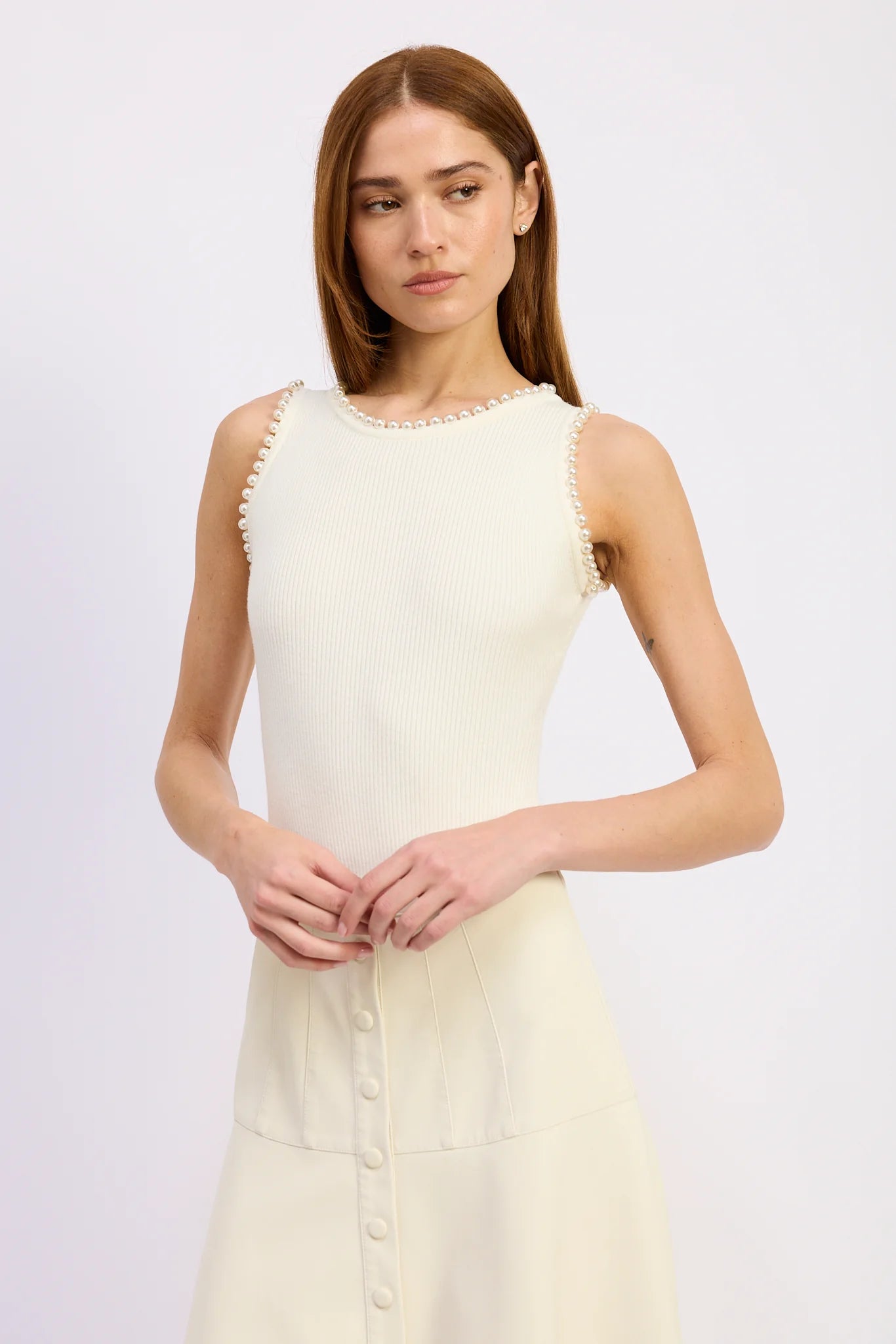 En Saison Roza Knit Bodysuit in Ecru