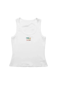 Emerson Colorful Fish Beaded Ribbed Tank Top