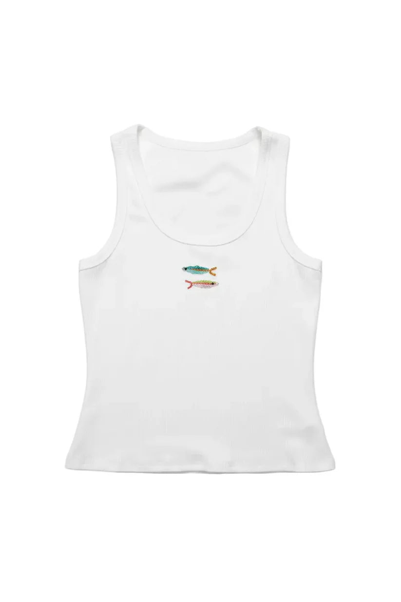 Emerson Colorful Fish Beaded Ribbed Tank Top