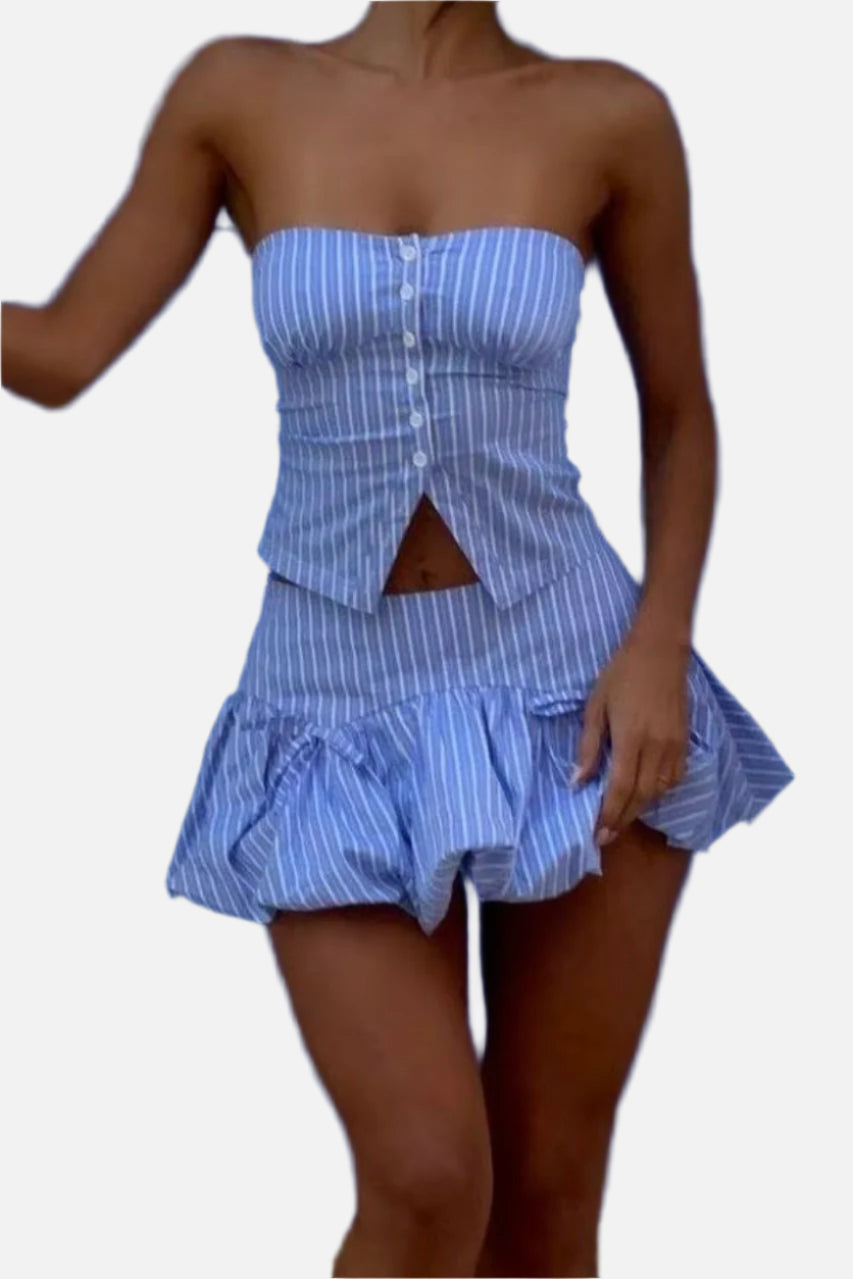 Hallie Striped Top & Mini Skirt Set