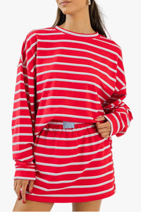 Mary Striped Sweatshirt & Mini Skort Set in Tomato/Baby Blue