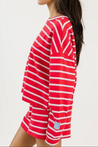 Mary Striped Sweatshirt & Mini Skort Set in Tomato/Baby Blue