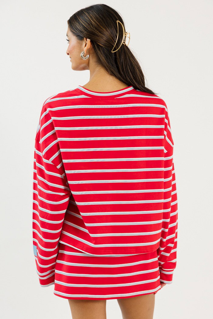 Mary Striped Sweatshirt & Mini Skort Set in Tomato/Baby Blue