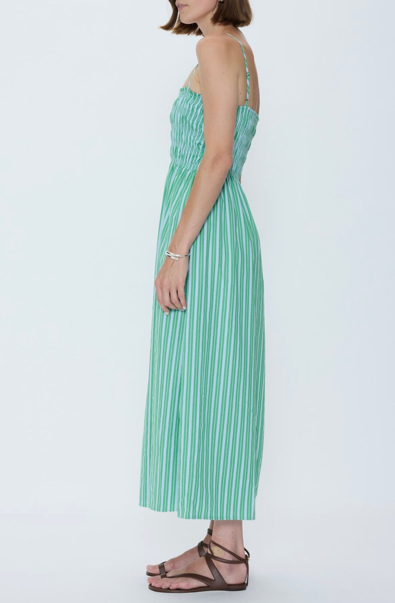 Pistola Bianca Dress in Green Blue Stripe