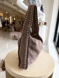 REMI/REID Pascal Studded Shoulder Bag in Dark Taupe