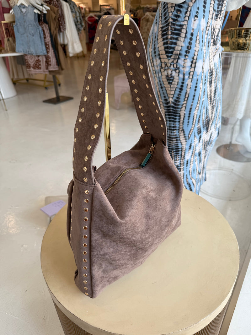 REMI/REID Pascal Studded Shoulder Bag in Dark Taupe